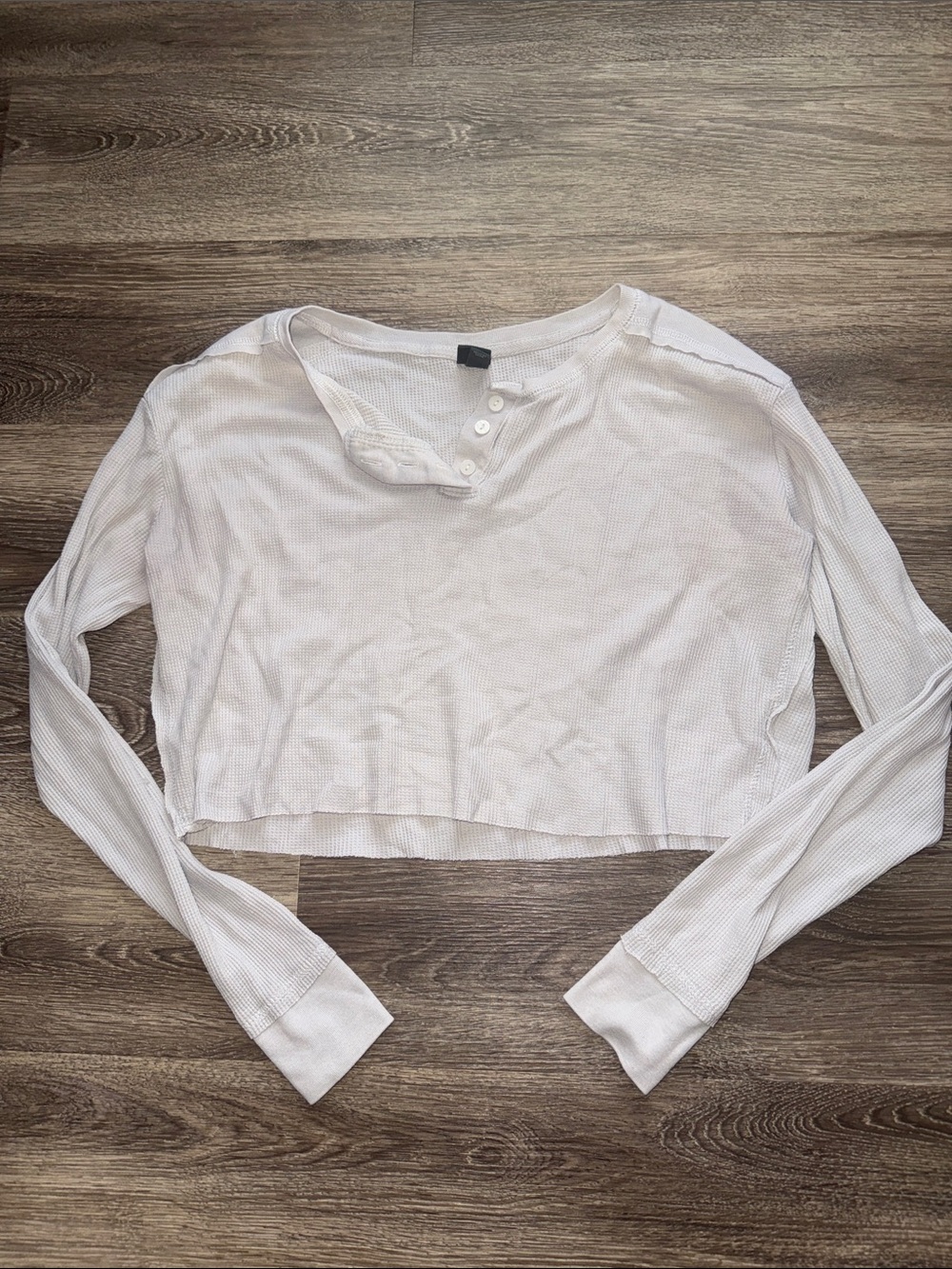 Wild Fable Gray Cotton/poly Cropped Waffle Knit Henley Long Sleeve Shirt SZ L